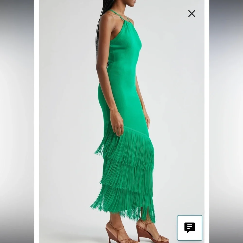 NWT Free People Elexiay Lokoja Green Fringe Halter Maxi Dress Small